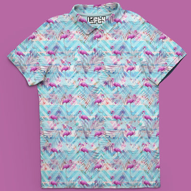 Flamingo Floral Golf Polo T-Shirt Gift