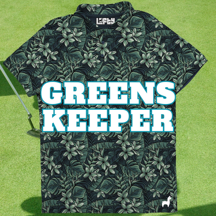 Greenskeeper (Green Floral) men's golf polo detail 2