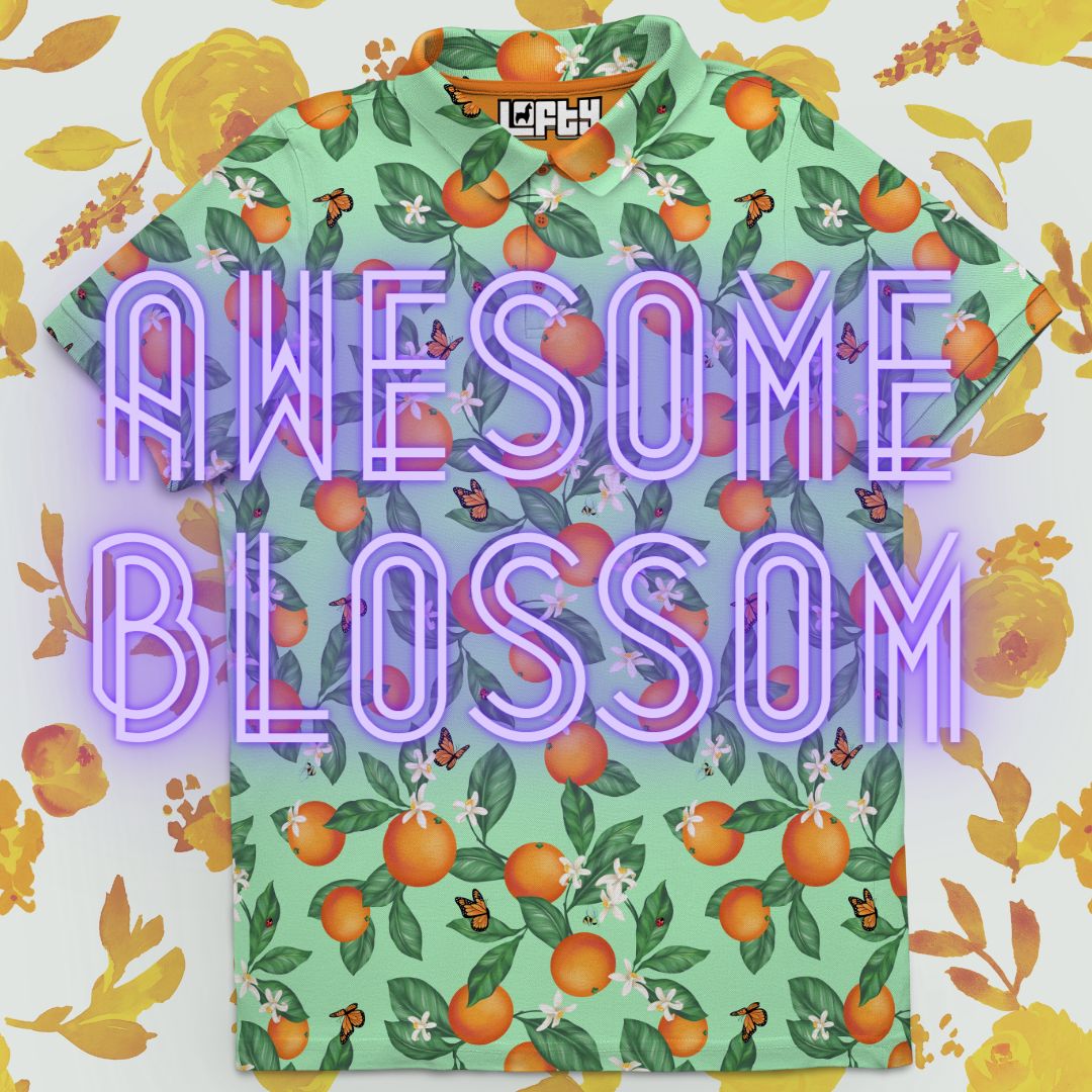 Awesome Blossom | Orange Blossom Pattern Golf Polo for Men