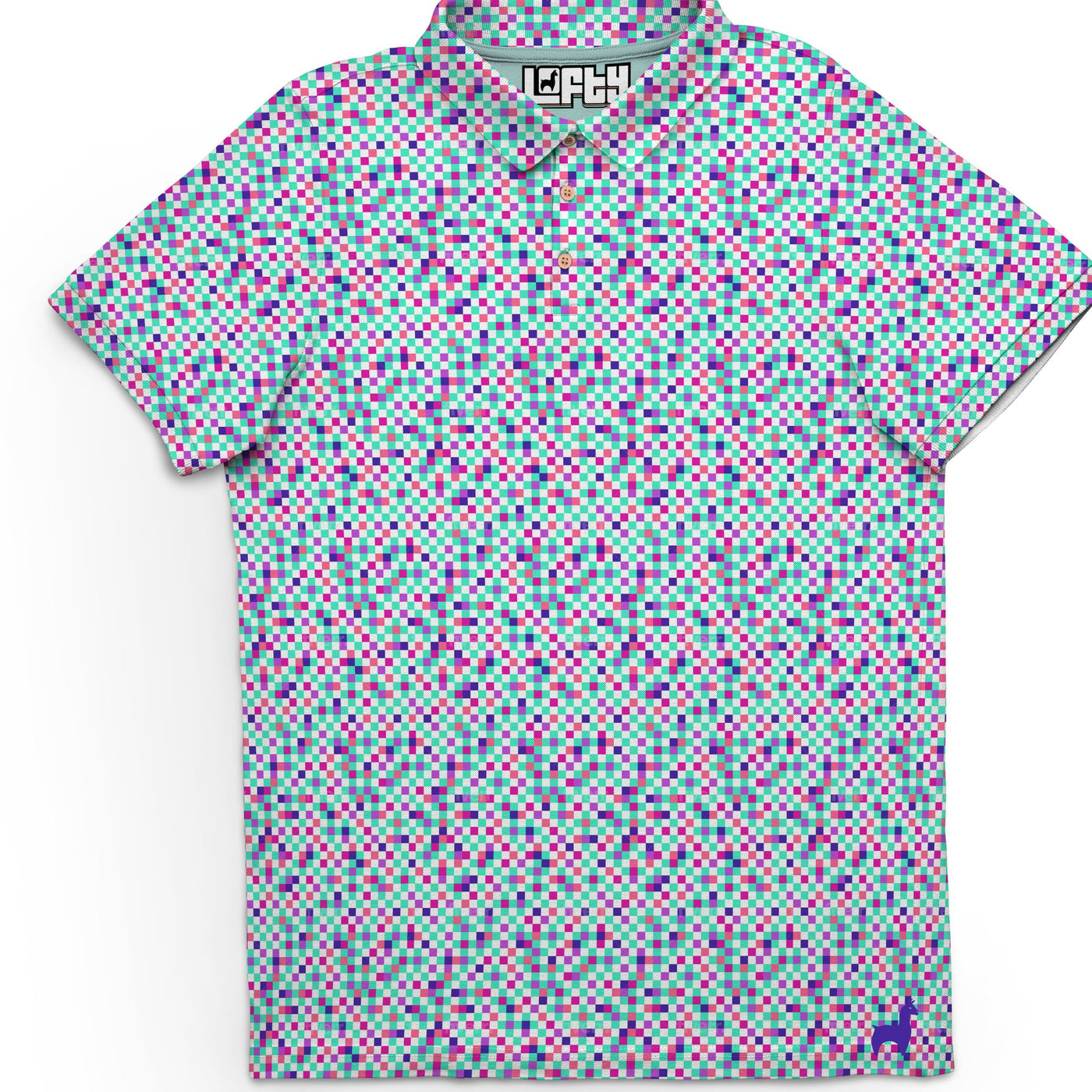 Dustin (V6) | Bright, Pixel Pattern Golf Polo Shirt for Men XL