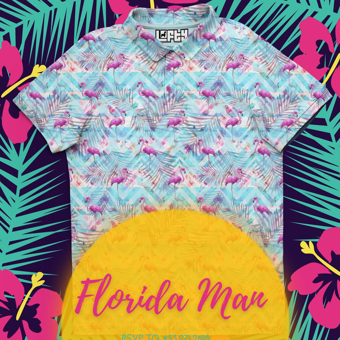 Flamingo Floral Florida Man Golf Polo T-Shirt