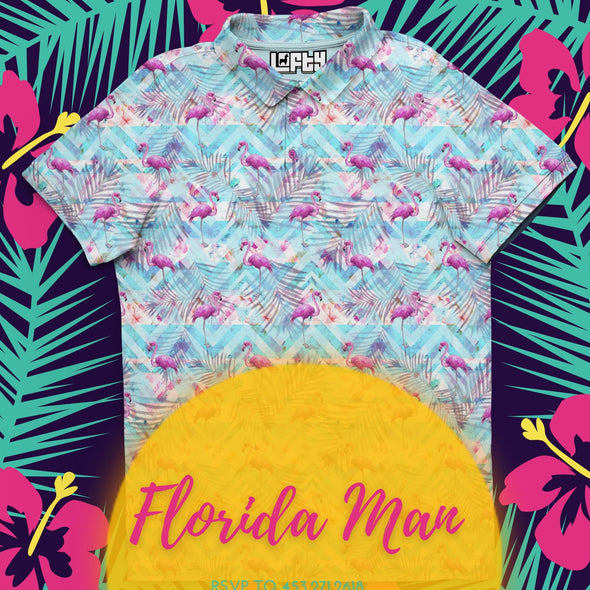 Flamingo Floral Florida Man Golf Polo T-Shirt