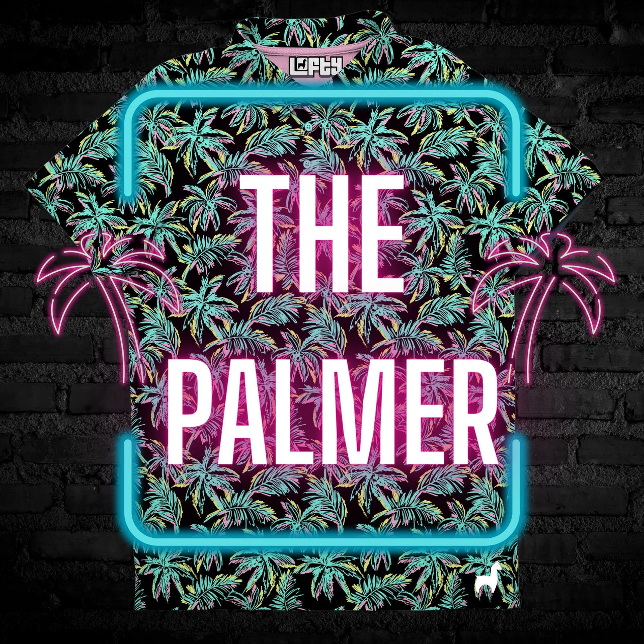 The Palmer (Dark) | Neon Palm Tree Golf Polo for Men (ATHLETIC FIT)