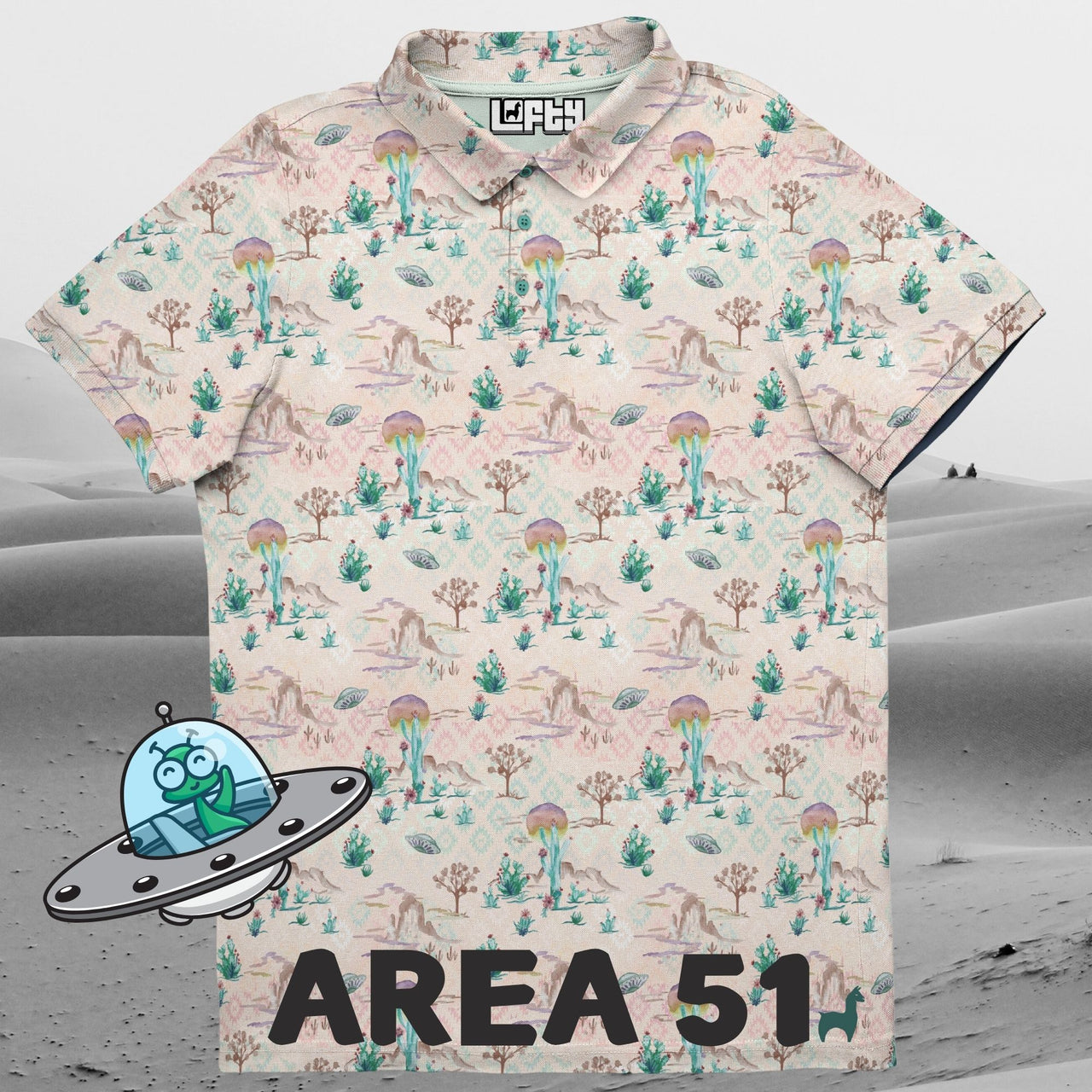 Area 51 Front Nine | Watercolor/Desert Golf Polo for Men (ATHLETIC FIT)