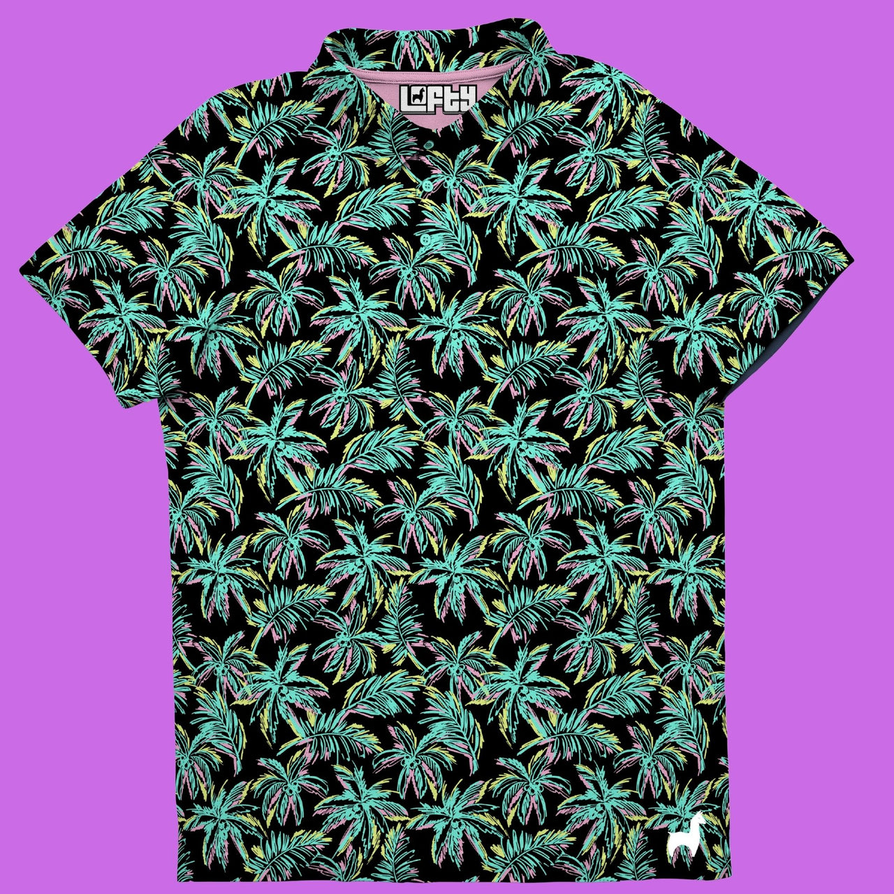 The Palmer (Dark) | Neon Palm Tree Golf Polo for Men (ATHLETIC FIT)