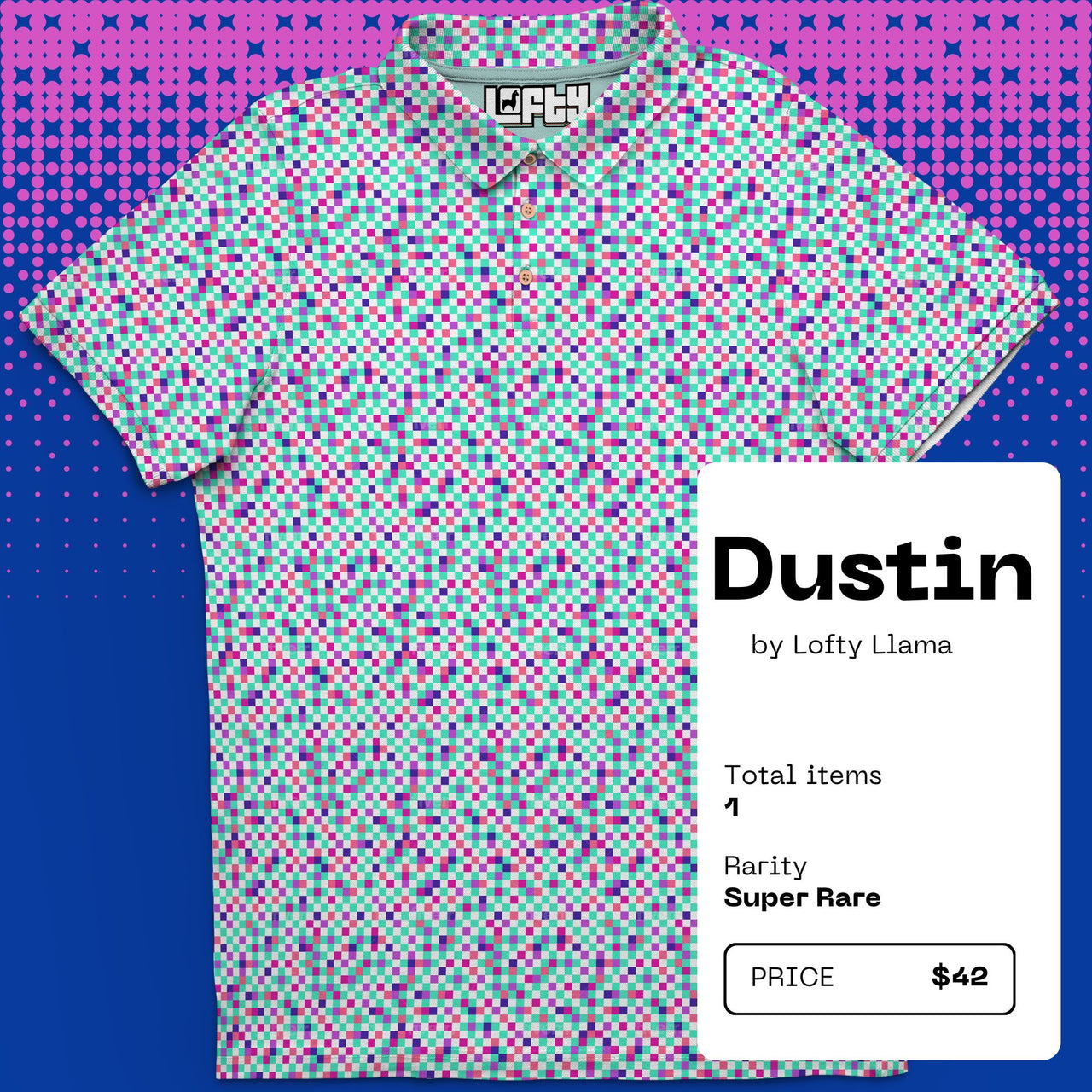 DUSTIN | Pastel Pixel Pattern Golf Polo Shirt for Men (ATHLETIC FIT)