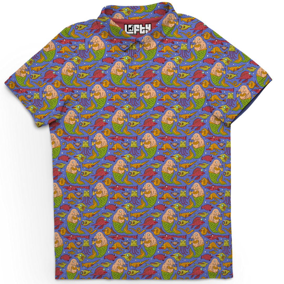 Aaahh!! Real Manatees men's golf polo detail 4