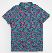 Tropical Thunder floral golf polo for men, front view
