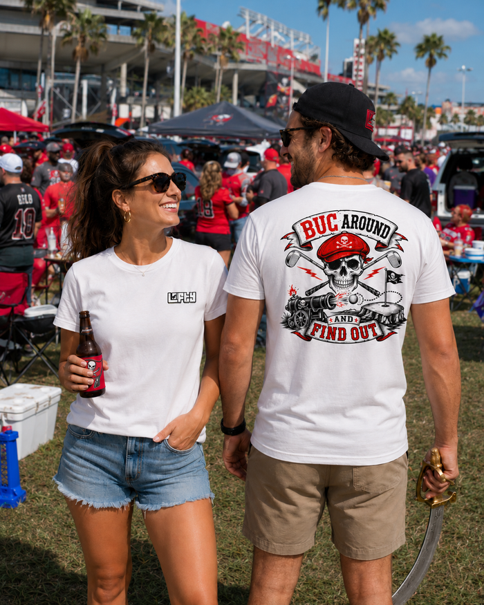 Buc Around and Find Out Golf T-Shirt funny golf t-shirt front view
