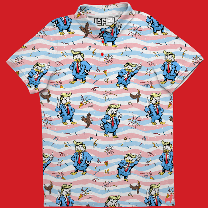 The Donald (Duck) men's golf polo front view