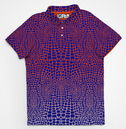 Chubbs blue and orange gator print golf polo for men, front view