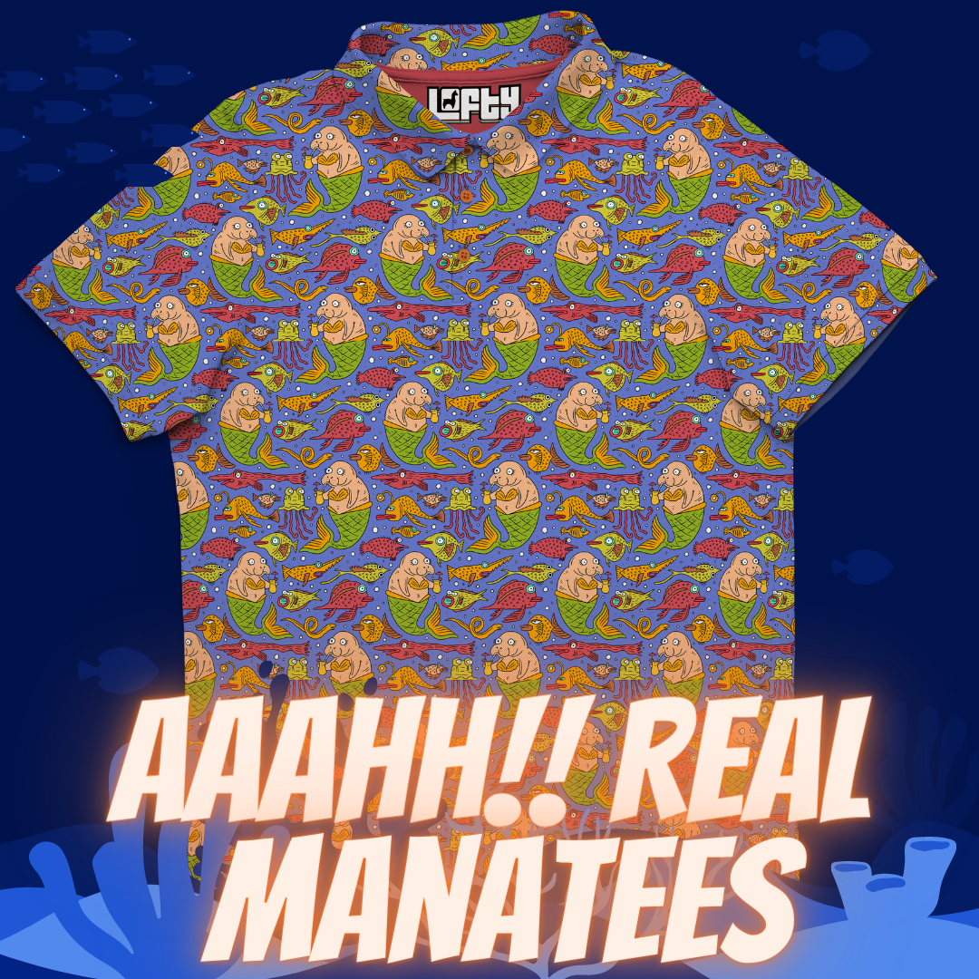 Aaahh!! Real Manatees men's golf polo detail 2