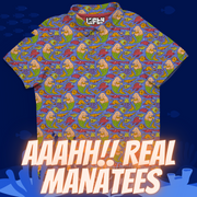 Aaahh!! Real Manatees men's golf polo detail 2