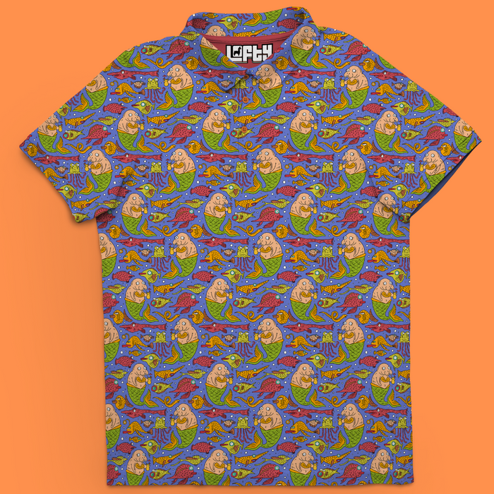 Aaahh!! Real Manatees men's golf polo front view