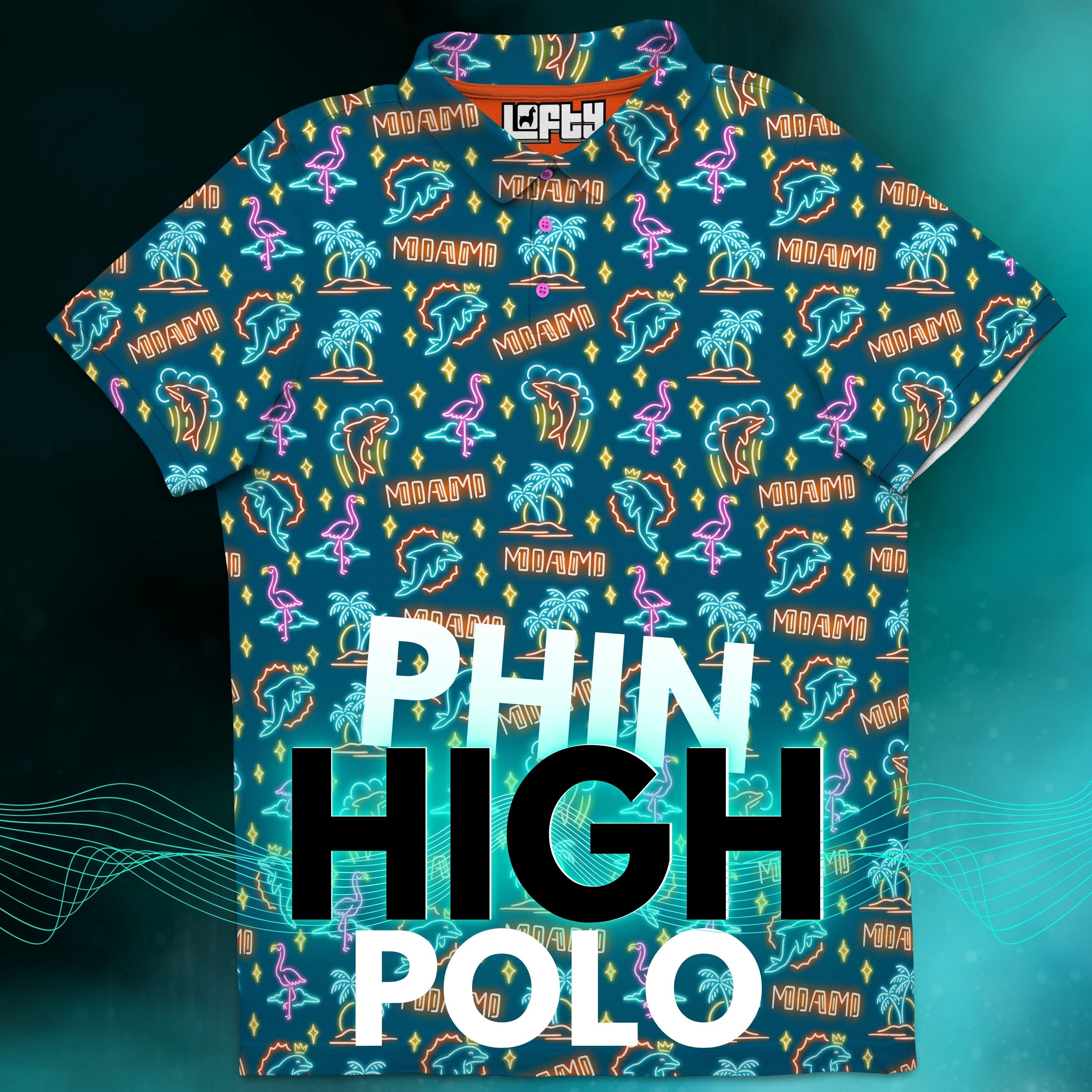 Phin High | Miami/NightLife Neon Dolphin Golf Polo for Phin High | Miami/NightLife Neon Dolphin Golf Polo for