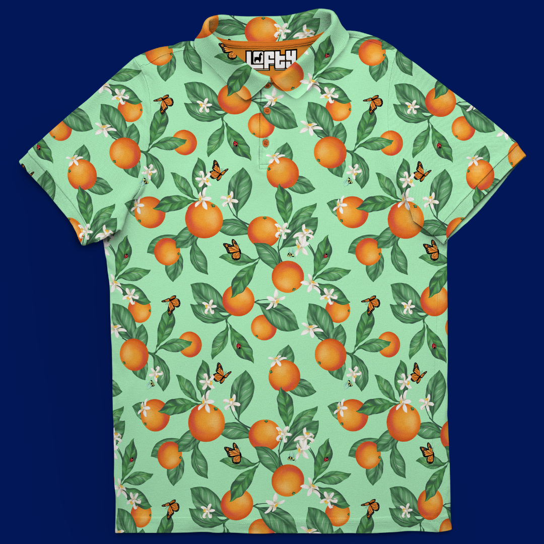 Awesome Blossom | Orange Blossom Pattern Golf Polo for Men