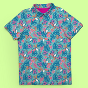 Toucan Do It! men's golf polo front view