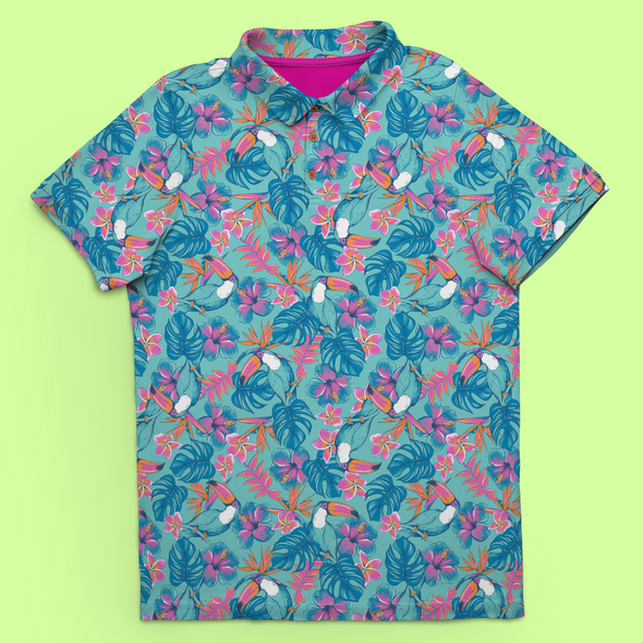 Toucan Do It! | Tropical Toucan Floral Golf Polo for Men (RELAXED FIT)