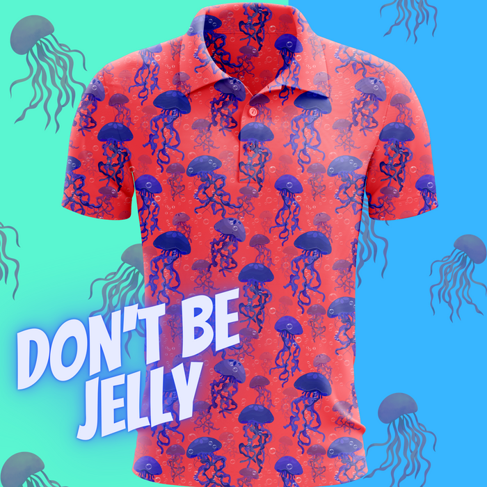 Don't Be Jelly men's golf polo detail 2