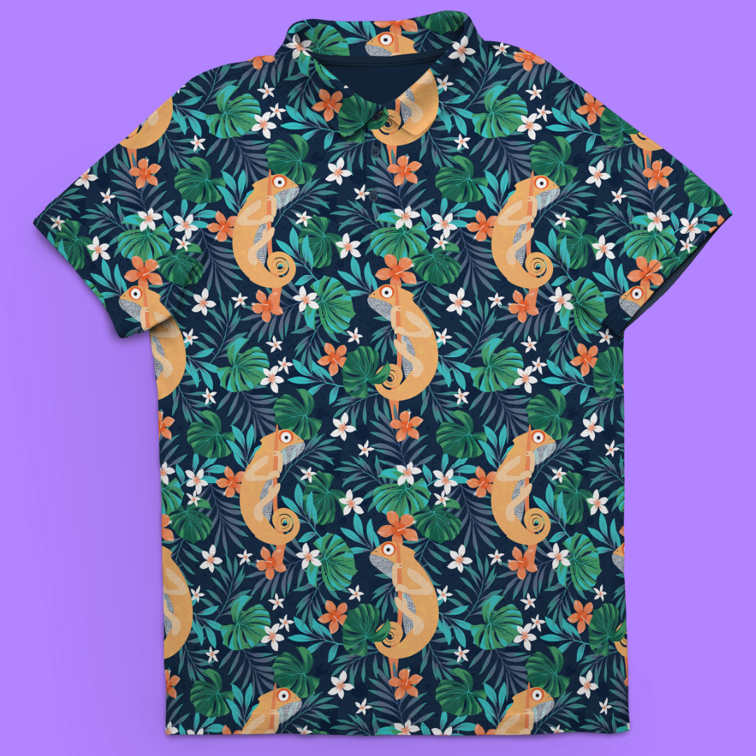 Chamulligan | Chameleon Hawaiian Floral Golf Polo for Men