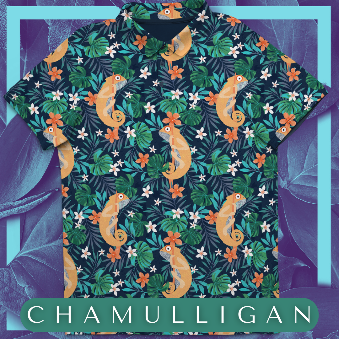 Chamulligan | Chameleon Hawaiian Floral Golf Polo for Men