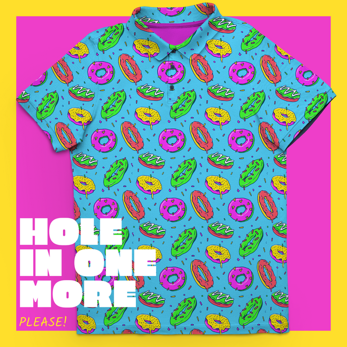 Hole In One More, Please men's golf polo detail 2