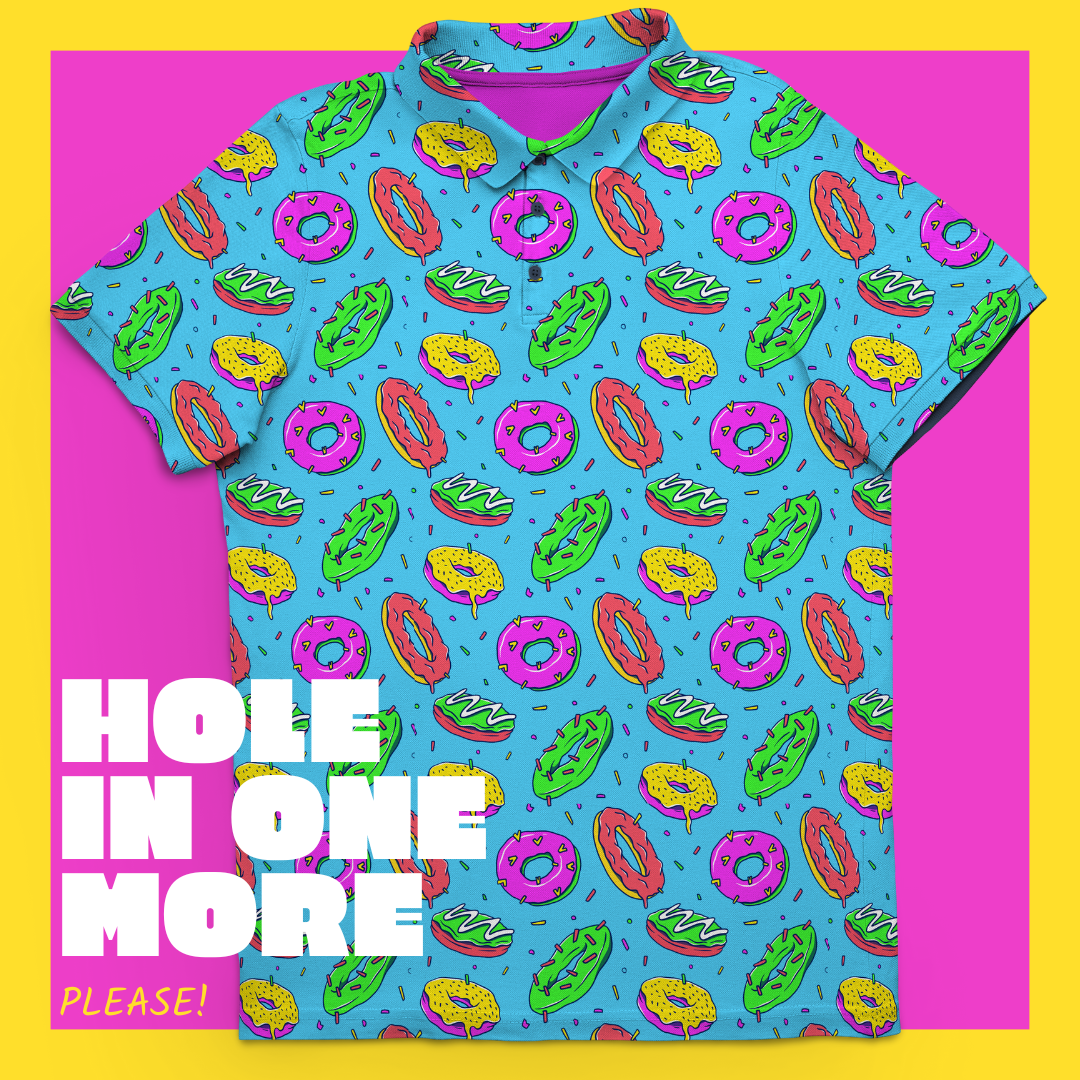 Hole In One More, Please | Funny Donut (Doughnut) Golf Polo for Men