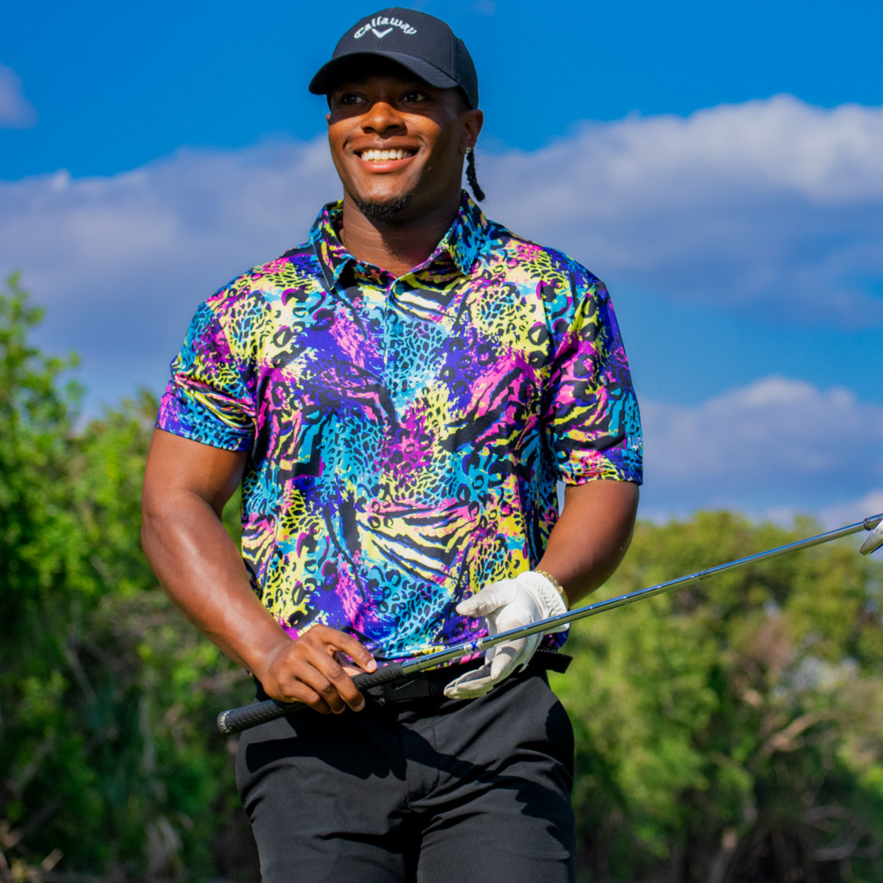 Wild Thing Bright Loud 80 s Animal Print Style Golf Polo for Men Lofty Llama Golf Polos and Shirts