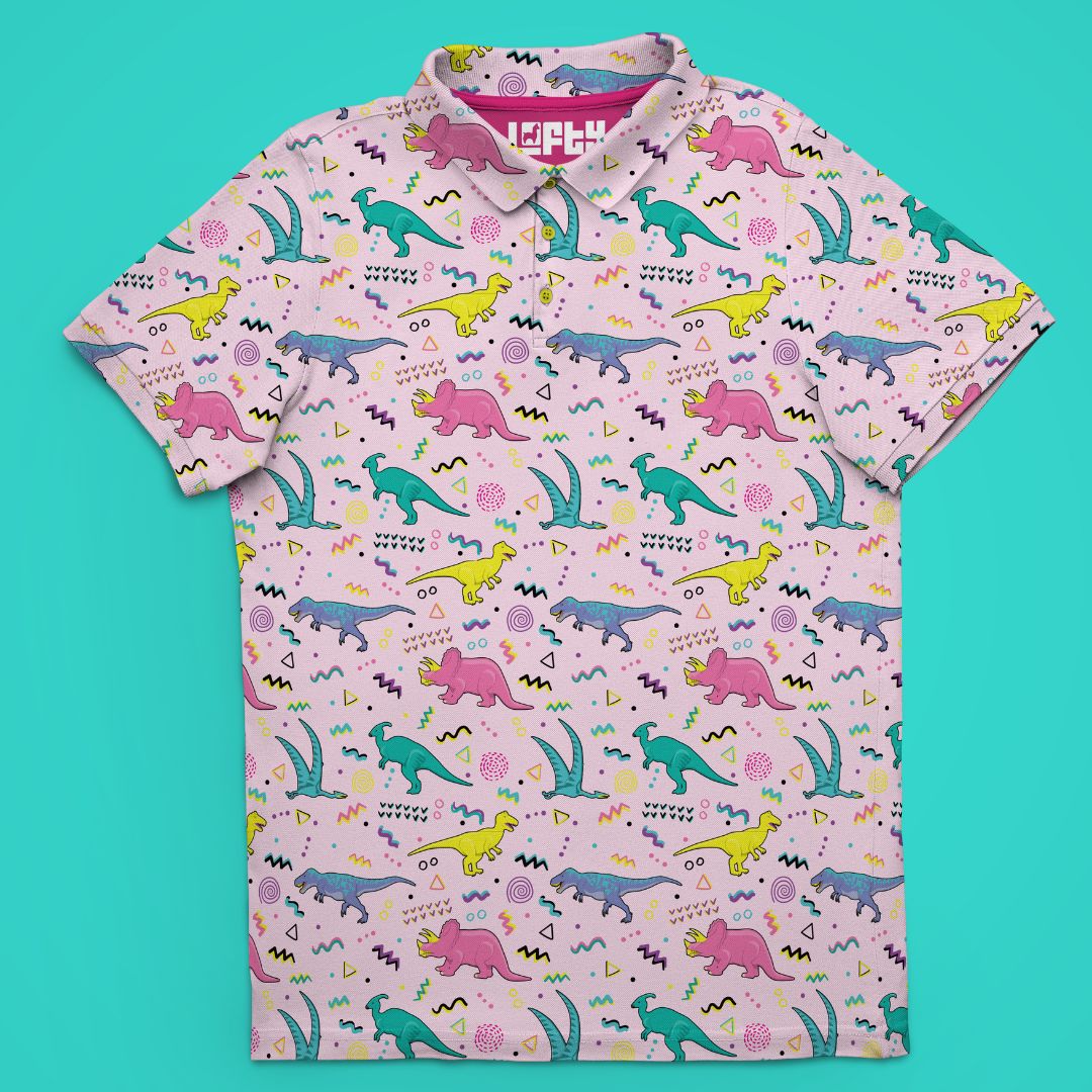 funny retro dinosaur golf polo for men