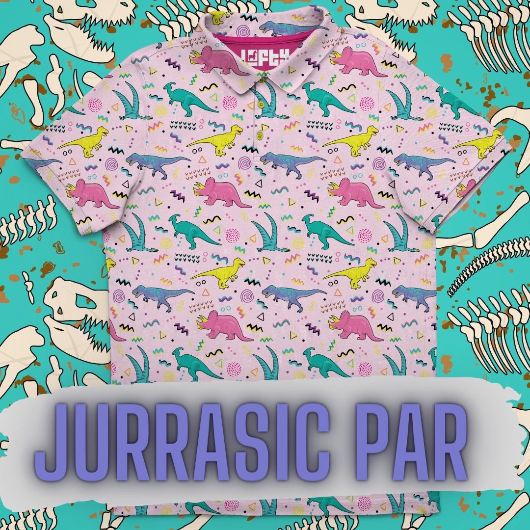 funny retro dinosaur golf polo for men