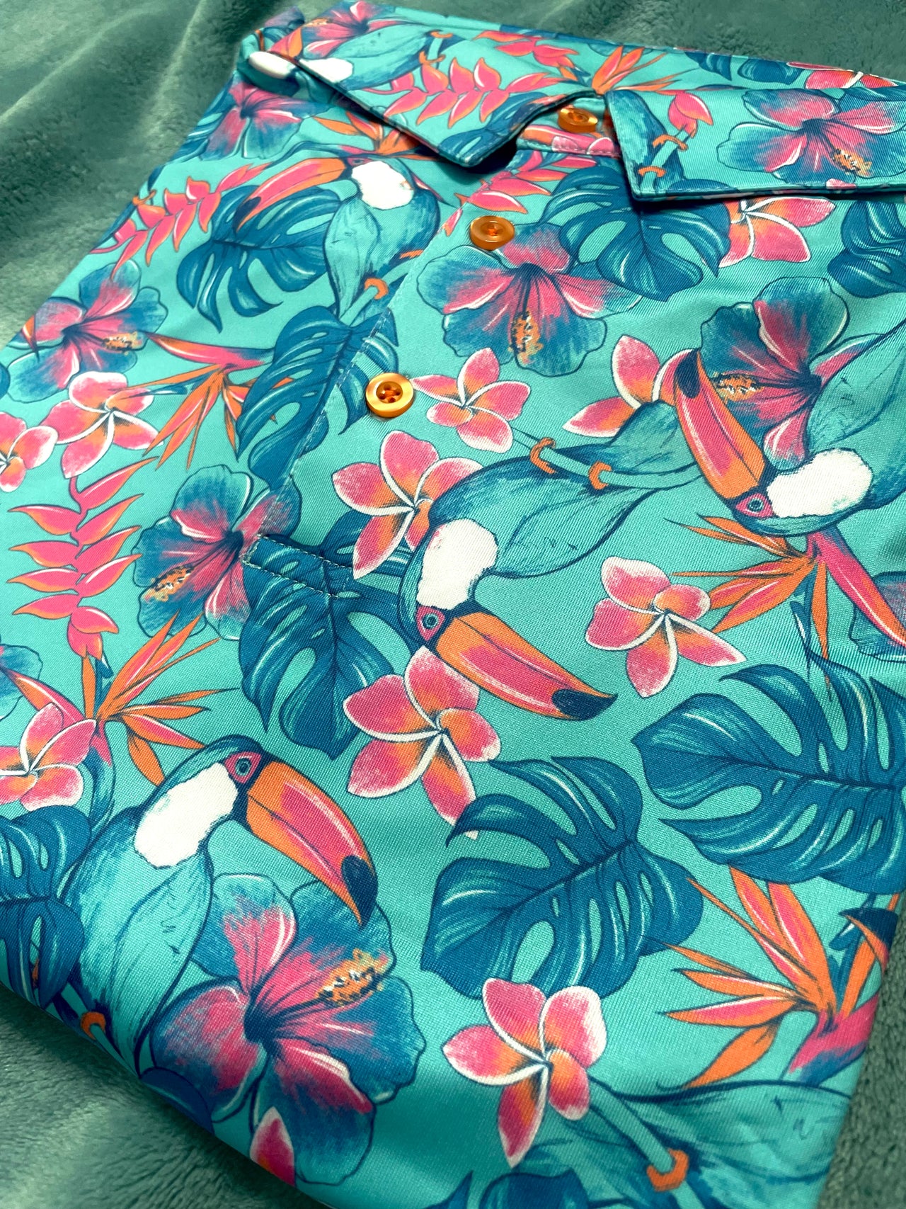 Toucan Tropical Floral Golf Polo for Men