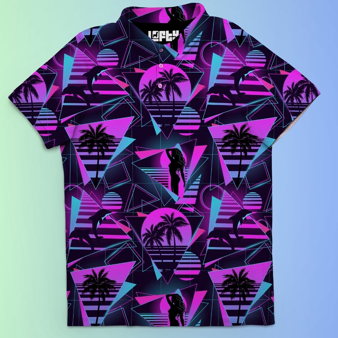 Miami Slice Retro Vaporwave Golf Polo for Men 2XL