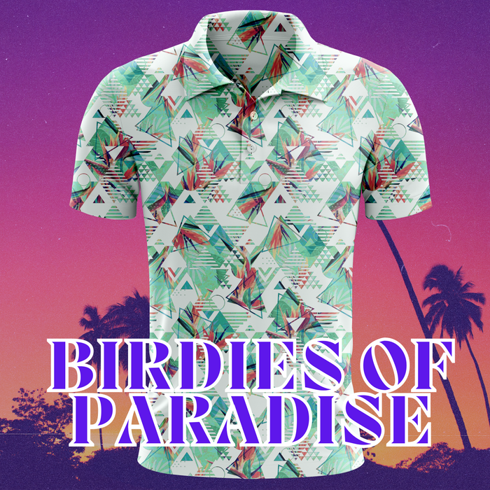 Birdies of Paradise men's golf polo detail 2