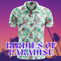 Thumbnail for Birdies of Paradise | Floral/Retrowave Golf Polo for Men